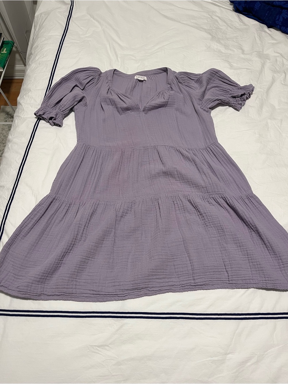 Velvet by Graham & Spencer Lilac Tiered Puff-Sleeve Mini Dress